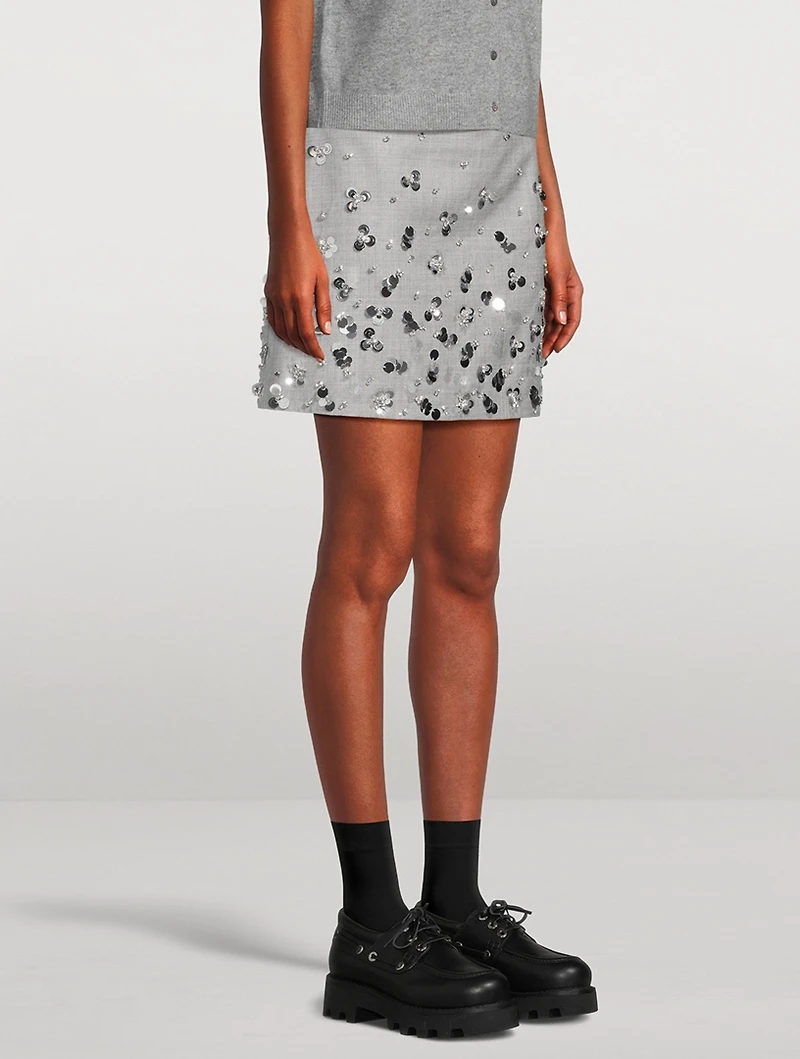 Larissa Embellished Wool Mini Skirt