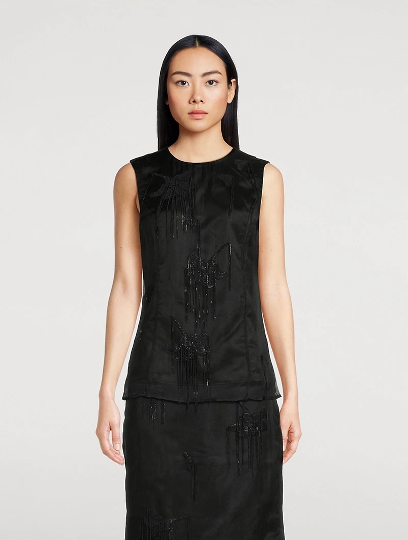 Embellished tulip organza top
