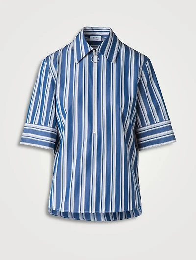 Half-Zip Poplin Blouse Stripe Print