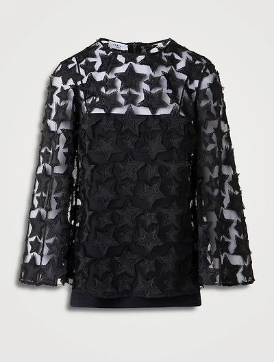 3D Star-Embroidered Tulle Blouse
