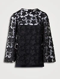 3D Star-Embroidered Tulle Blouse
