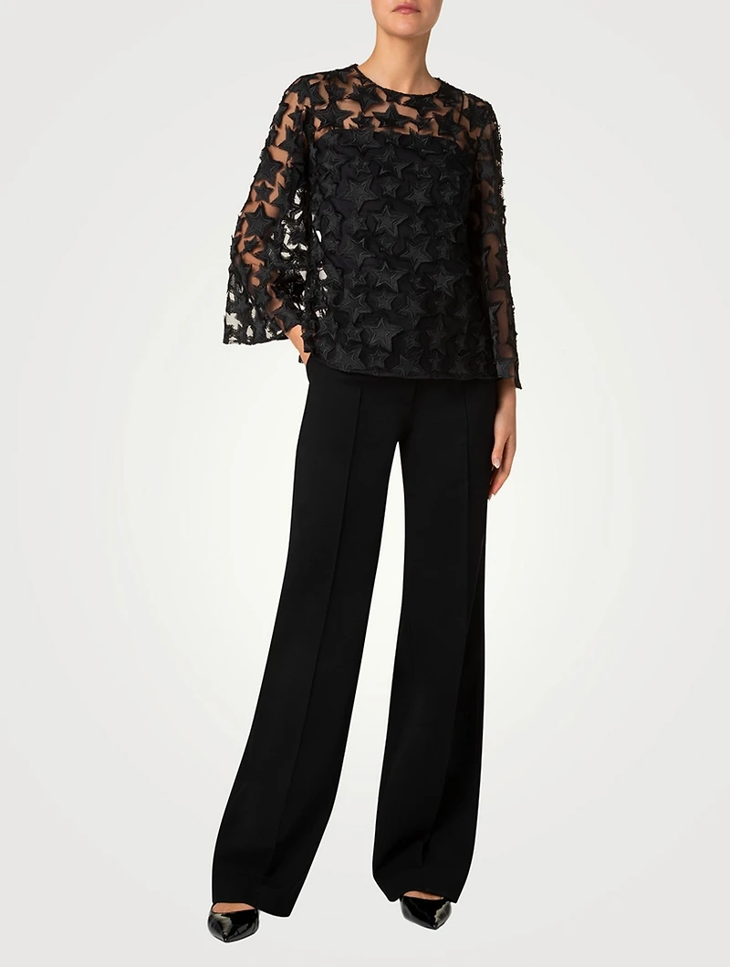 3D Star-Embroidered Tulle Blouse