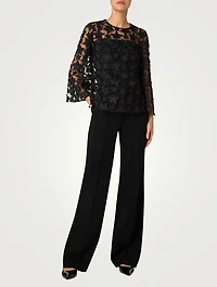 3D Star-Embroidered Tulle Blouse