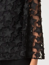 3D Star-Embroidered Tulle Blouse