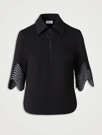 Wave Lace-Trimmed Jersey Top