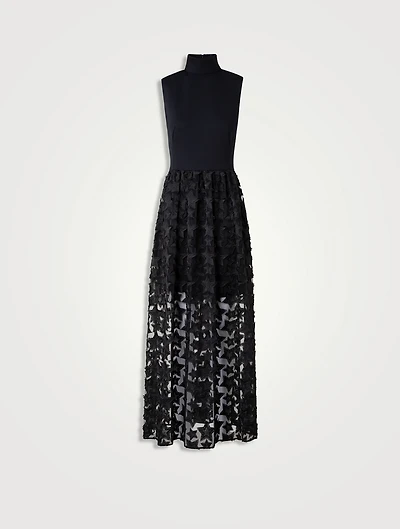 Mixed-Media Sleeveless Midi Dress