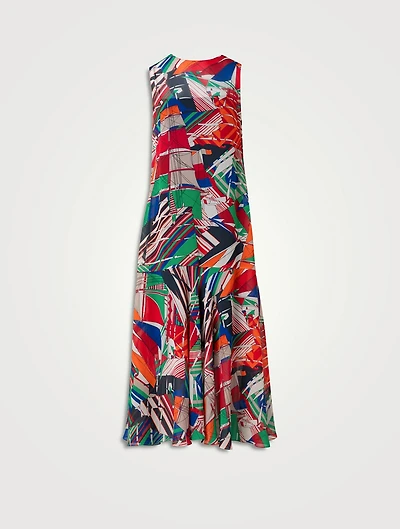 Georgette Sleeveless Midi Dress Graphic Print