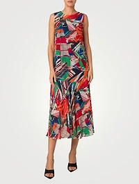 Georgette Sleeveless Midi Dress Graphic Print