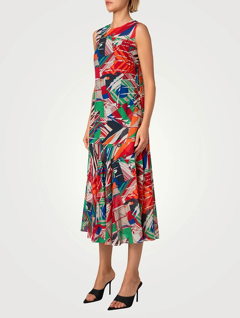 Georgette Sleeveless Midi Dress Graphic Print