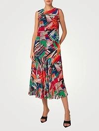 Georgette Sleeveless Midi Dress Graphic Print