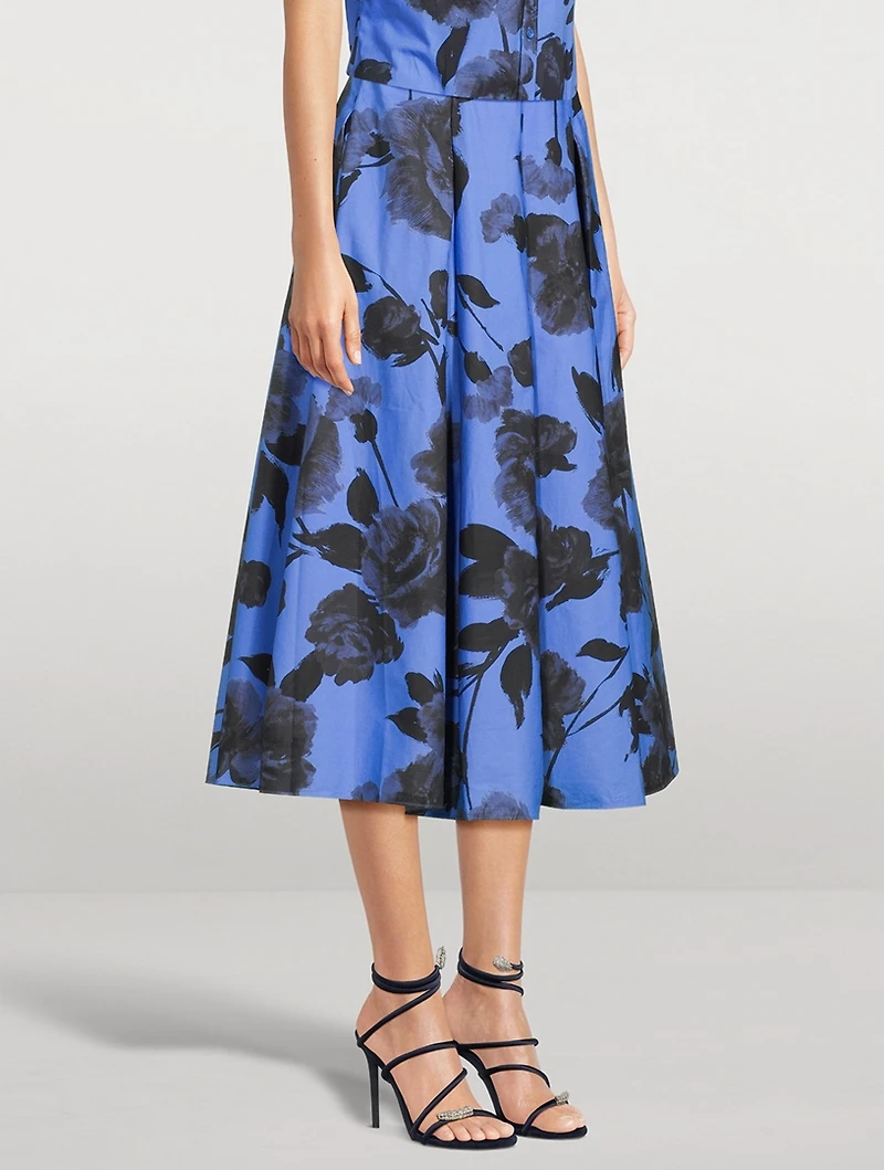 Poplin Midi Skirt Floral Print