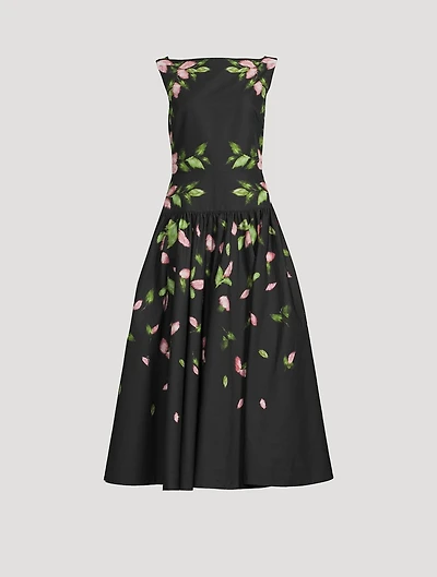 Dropped Waist Cotton Faille Dress Lucia Leave Print