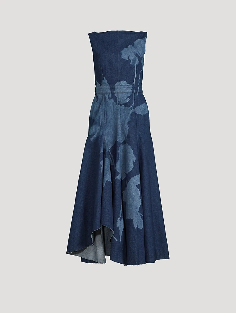 Denim Midi Dress Floral Print