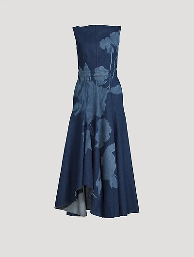 Denim Midi Dress Floral Print