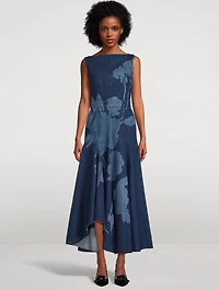 Denim Midi Dress Floral Print