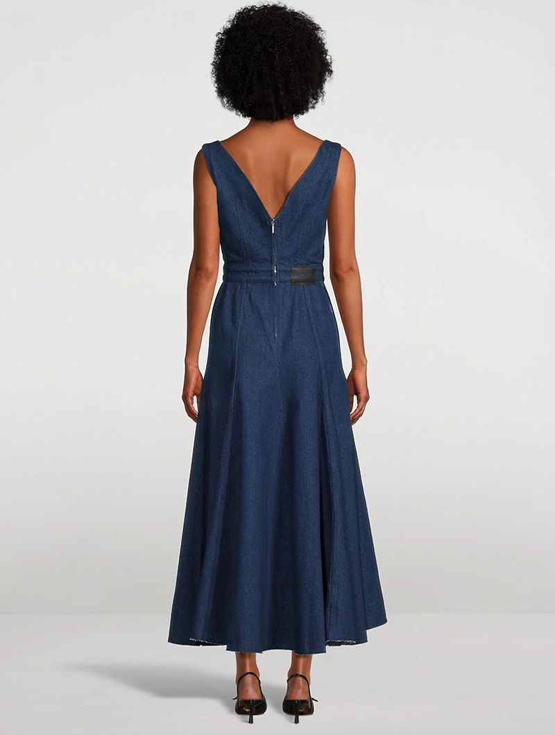Denim Midi Dress Floral Print