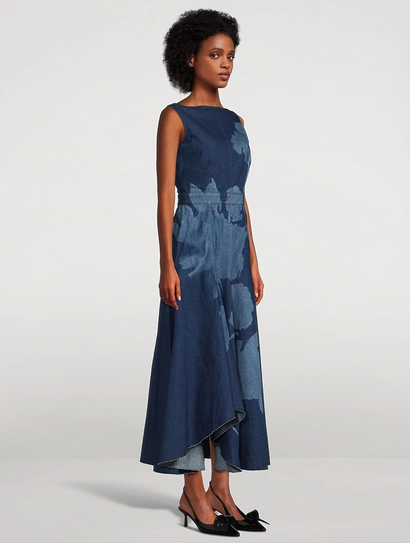 Denim Midi Dress Floral Print