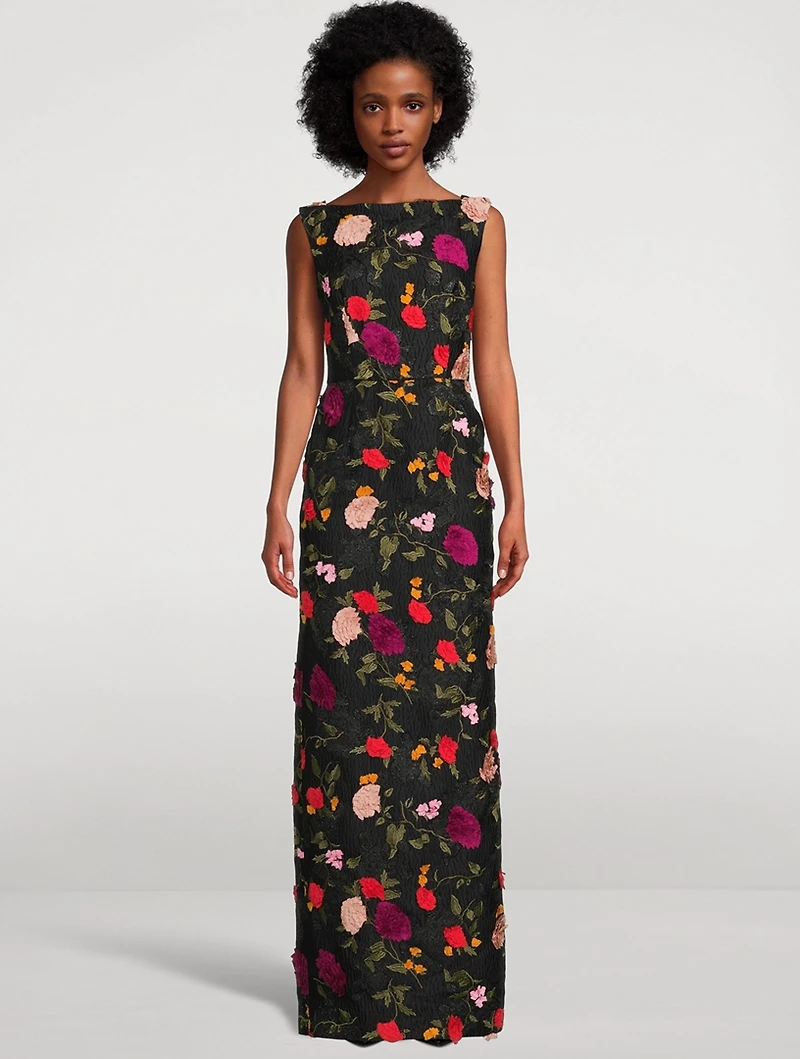 Floral Appliqué Column Gown