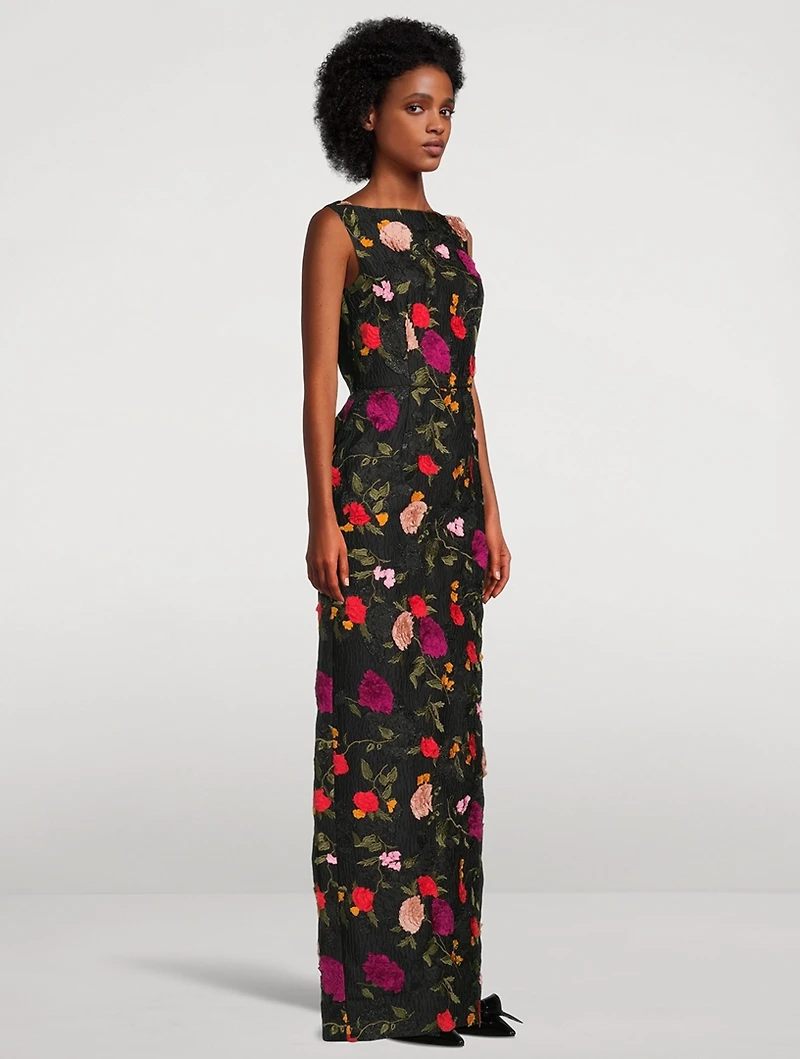Floral Appliqué Column Gown
