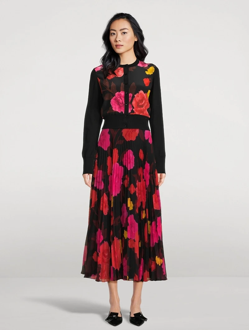 Pleated Midi Skirt Violetta Bloom Print