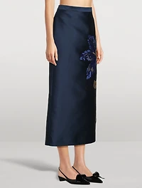 Floral-Sequin Satin Pencil Skirt