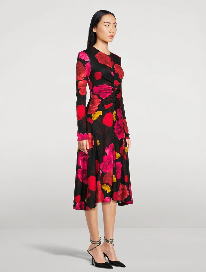 Ruched Midi Dress Violetta Bloom Print