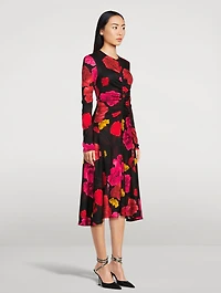Ruched Midi Dress Violetta Bloom Print