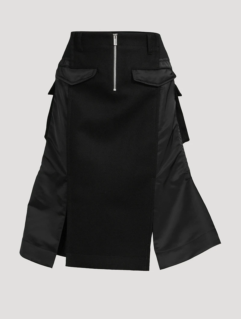 Wool And Nylon Twill Midi Skirt