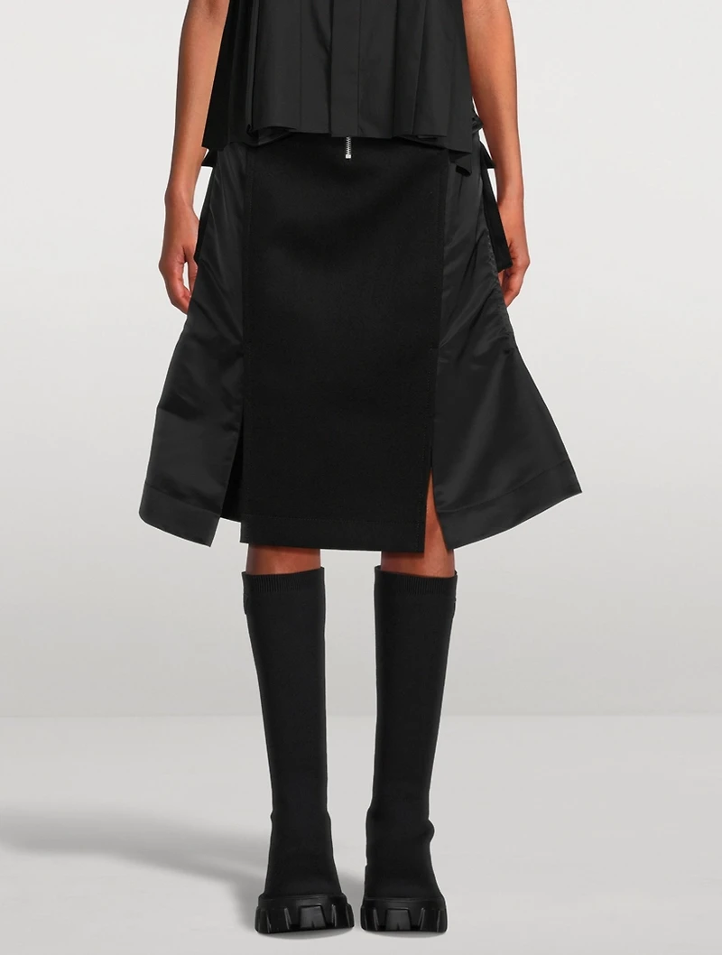 Wool And Nylon Twill Midi Skirt