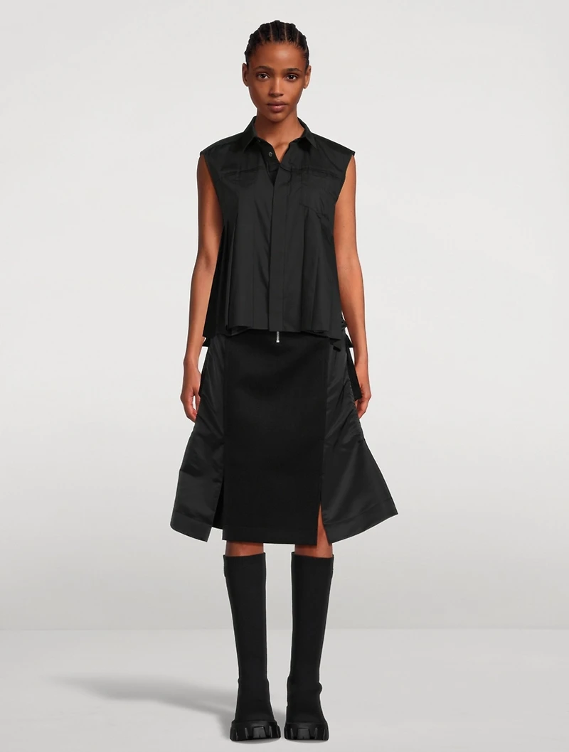 Wool And Nylon Twill Midi Skirt