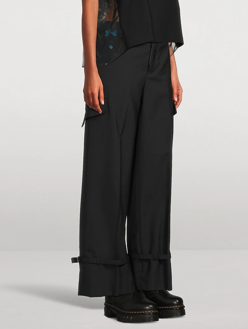 Wide-Leg Suiting Cargo Trousers