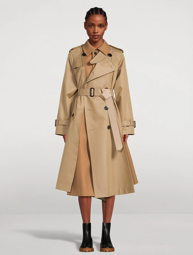 Cotton Gabardine And Wool Trench Coat