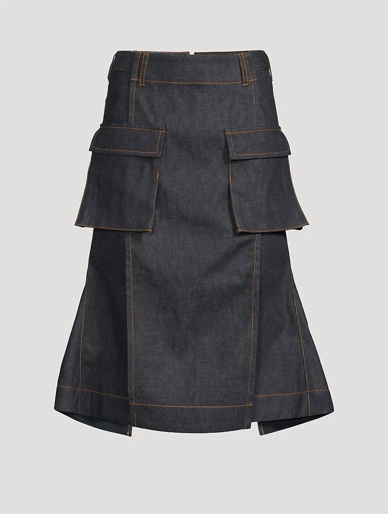 Denim Cargo Midi Skirt