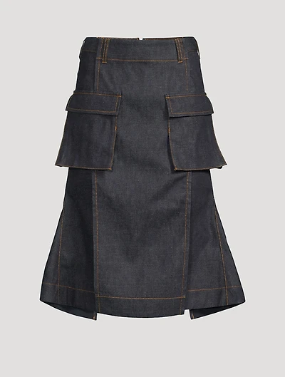 Denim Cargo Midi Skirt