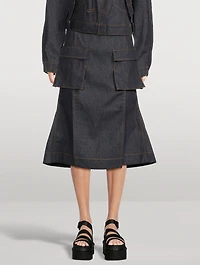 Denim Cargo Midi Skirt