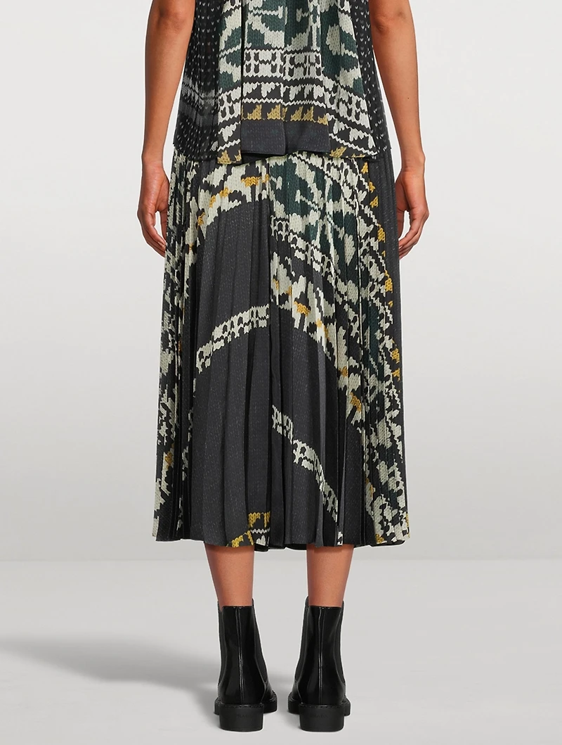 Pleated Midi Skirt Graphic Print