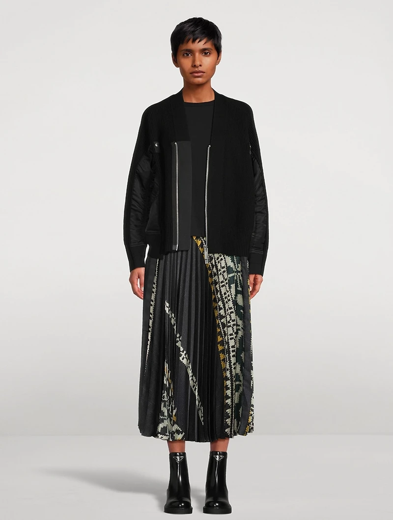Pleated Midi Skirt Graphic Print