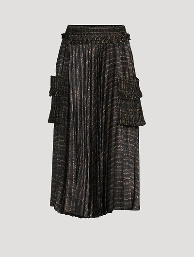 Pleated Tweed Cargo Midi Skirt