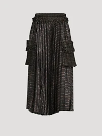 Pleated Tweed Cargo Midi Skirt