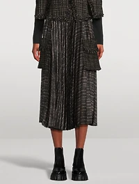 Pleated Tweed Cargo Midi Skirt