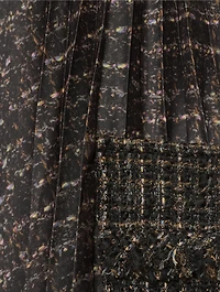Pleated Tweed Cargo Midi Skirt