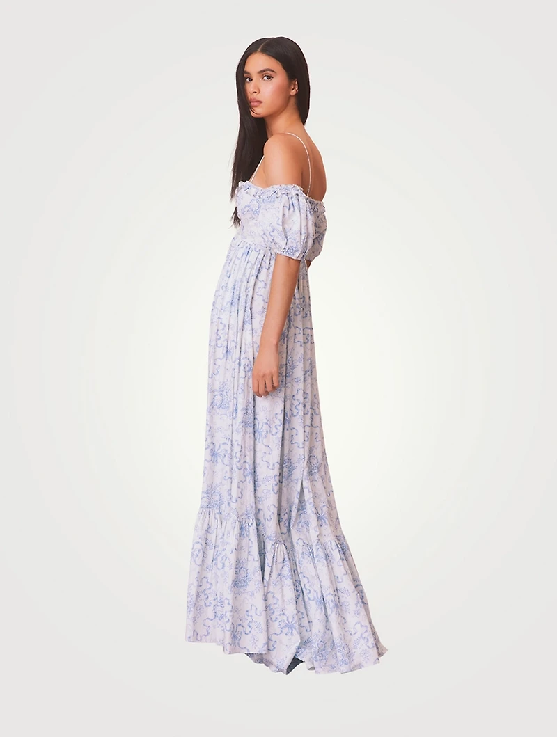 Tabithea Bow Print Off-Shoulder Maxi Dress