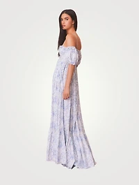 Tabithea Bow Print Off-Shoulder Maxi Dress