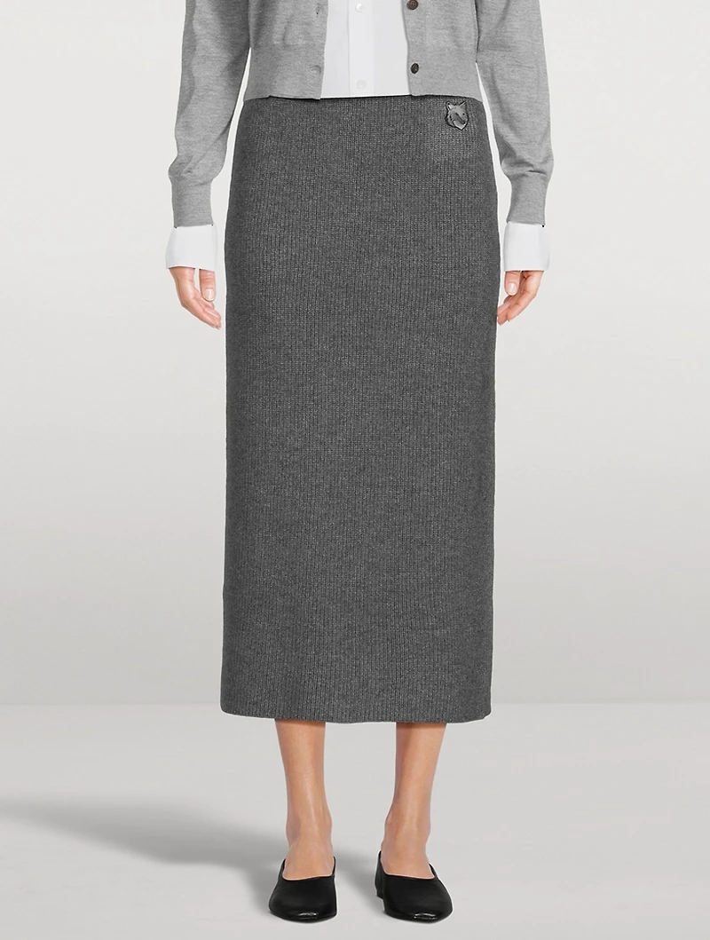 Bold Fox Rib-Knit Pencil Skirt
