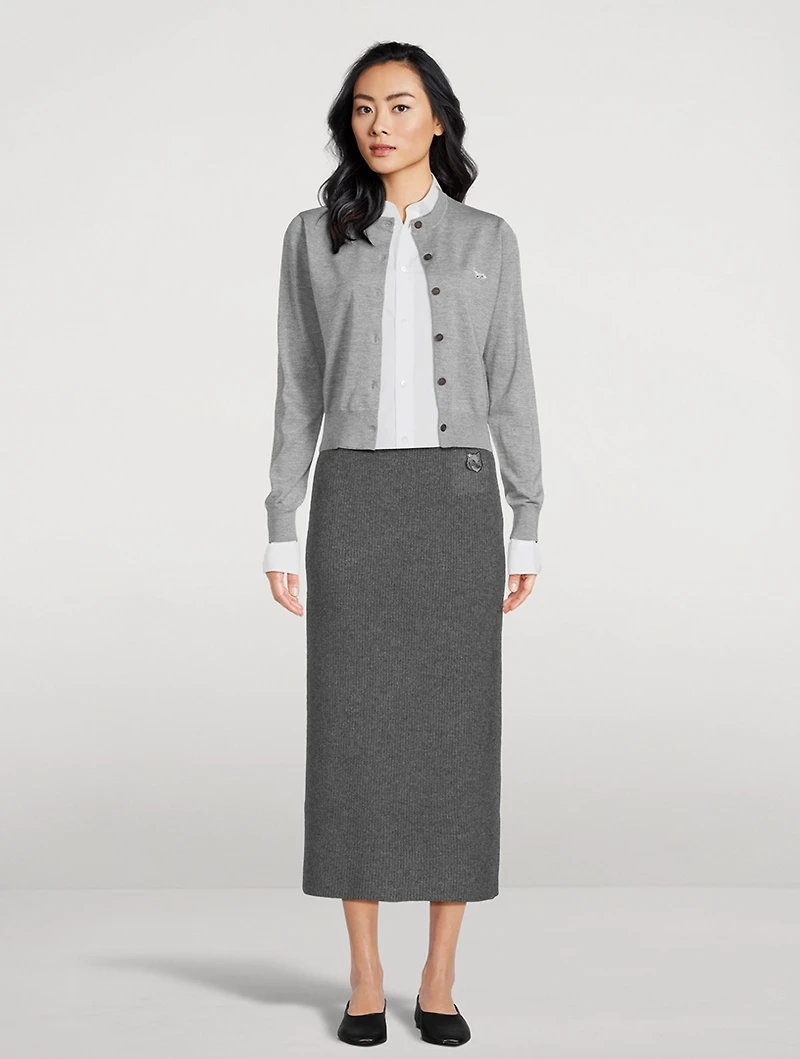 Bold Fox Rib-Knit Pencil Skirt