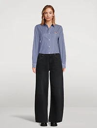 Classic Fox Head Poplin Shirt Stripe Print