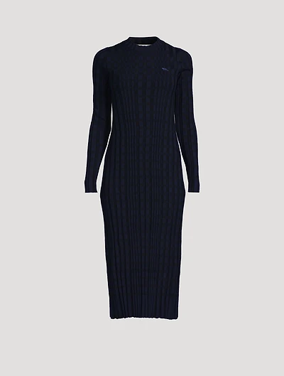 Check Rib-Knit Midi Dress