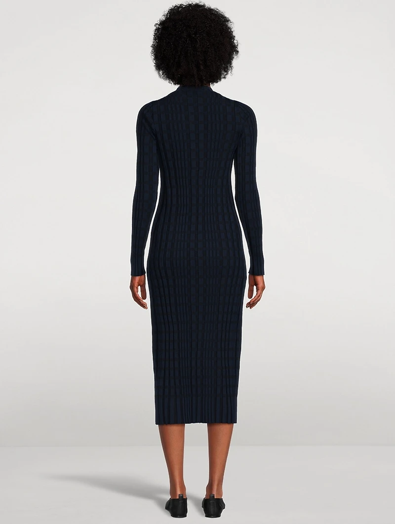 Check Rib-Knit Midi Dress