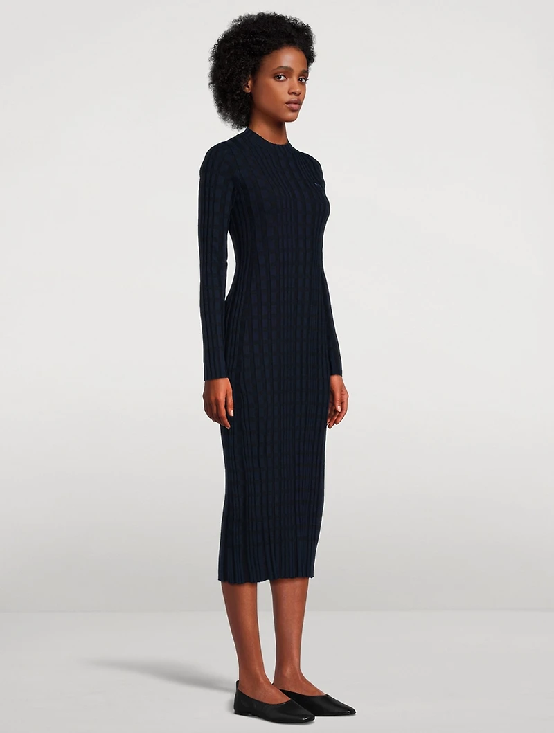 Check Rib-Knit Midi Dress