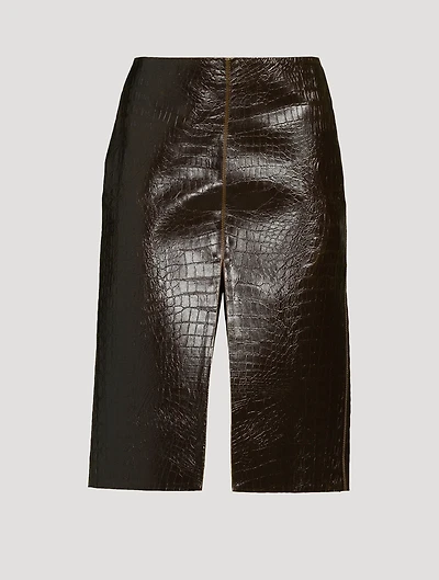 Croc-Embossed Midi Skirt